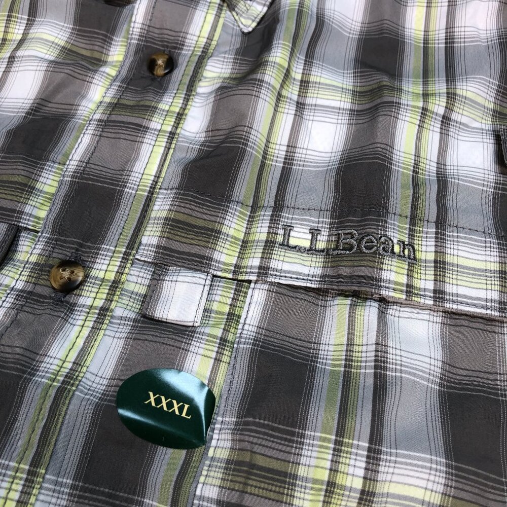 L.L Bean Tropicwear Shirt Men's 3XL Gray Green Plaid Regular Vented Fishing NEW - Picture 5 of 16